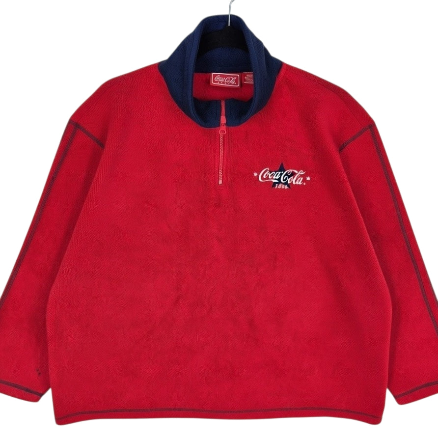 Vintage Coca Cola Red Oversized Quarter Zip Fleece Jumper Size XL
