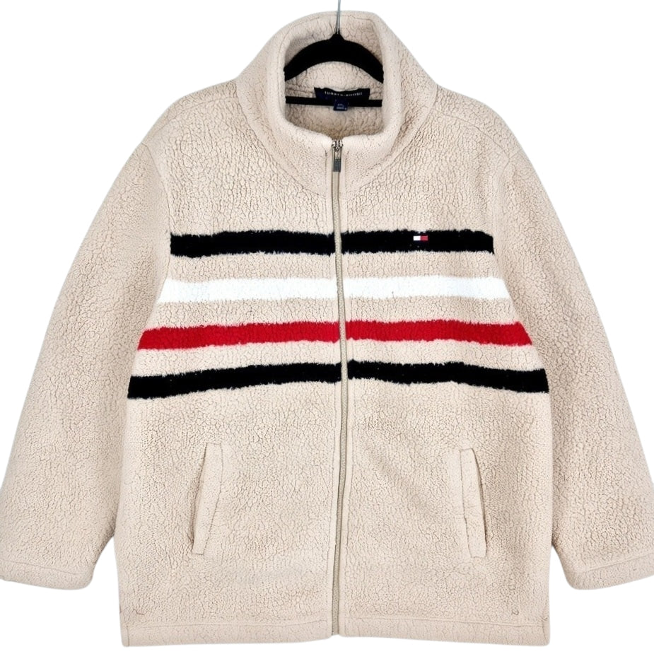 Tommy Hilfiger Cream Brown Fleece Zip Jumper Size L