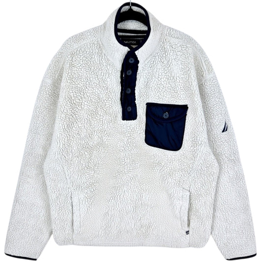 Nautica Cream White Quarter Button Fleece Jumper Size L