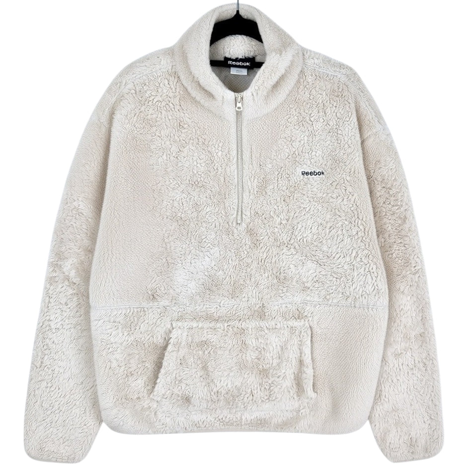 Reebok Womens Cream Brown Quarter Zip Fleece Jumper Size XL