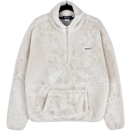 Reebok Womens Cream Brown Quarter Zip Fleece Jumper Size XL