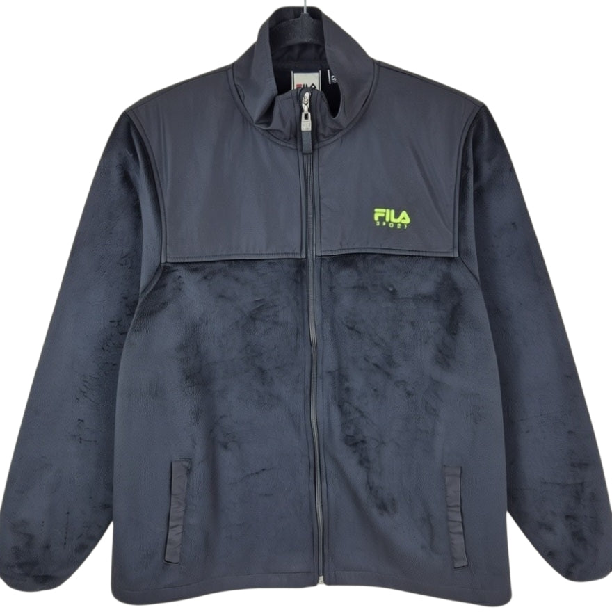 FILA Sport Womens Black Mink Fleece Zip Jumper Size L