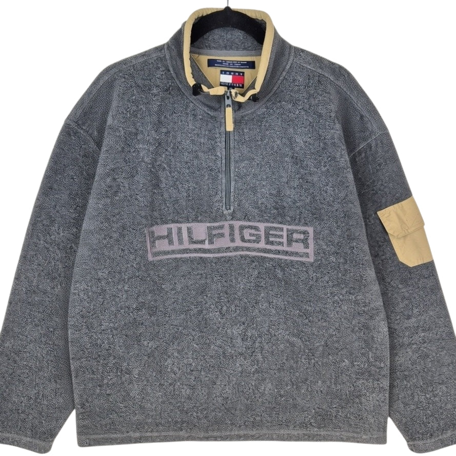 Vintage Tommy Hilfiger 90's Grey Embroidered Fleece Jumper Size XL
