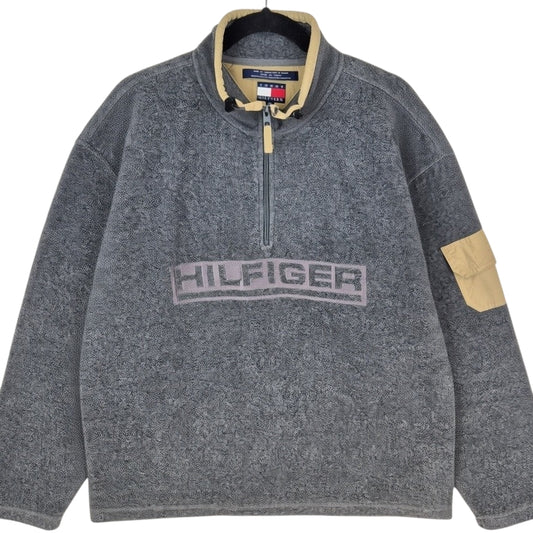 Vintage Tommy Hilfiger 90's Grey Embroidered Fleece Jumper Size XL
