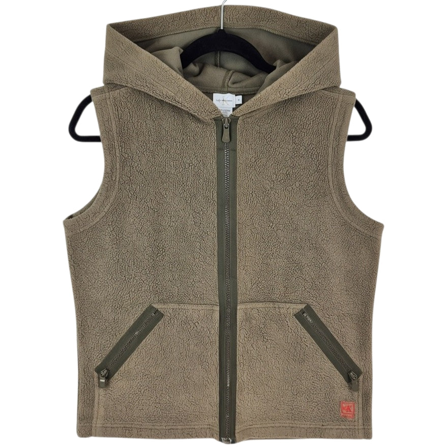 Vintage Calvin Klein 90's Khaki Green Hooded Fleece Vest Size M