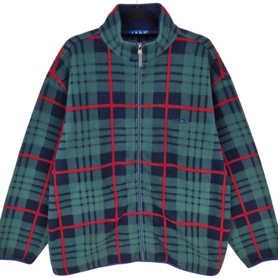 IZOD Dark Green Checkered Fleece Zip Jumper Size XL