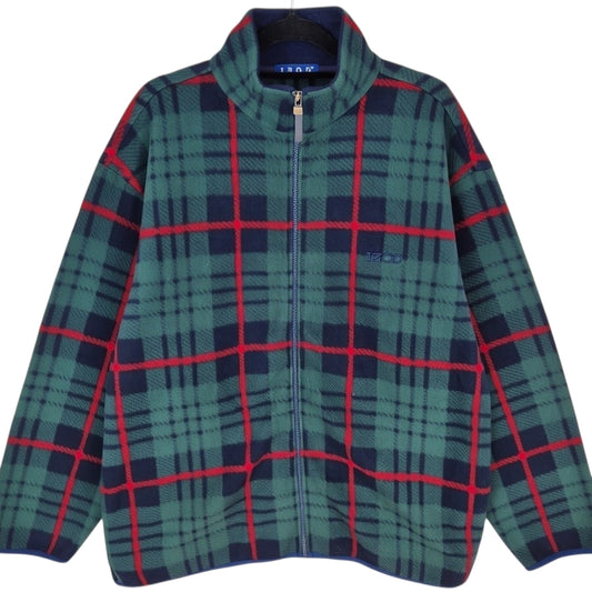 IZOD Dark Green Checkered Fleece Zip Jumper Size XL