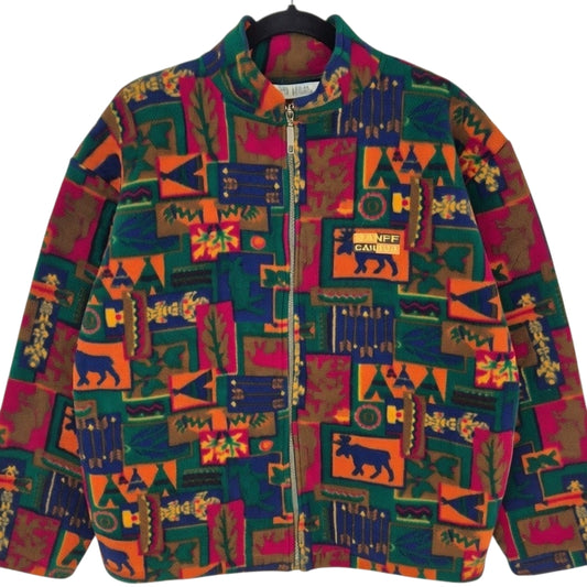 Vintage Banff Canada Colourful Fleece Zip Jumper Size L
