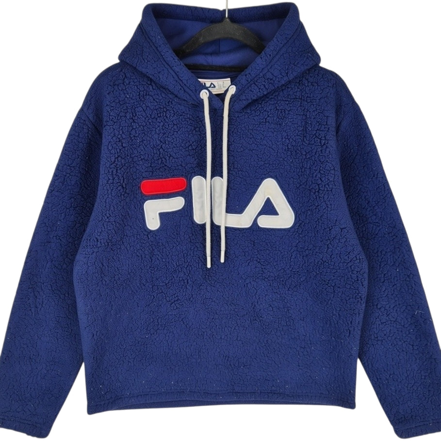 FILA Dark Blue Embroidered Fleece Hoodie Size M