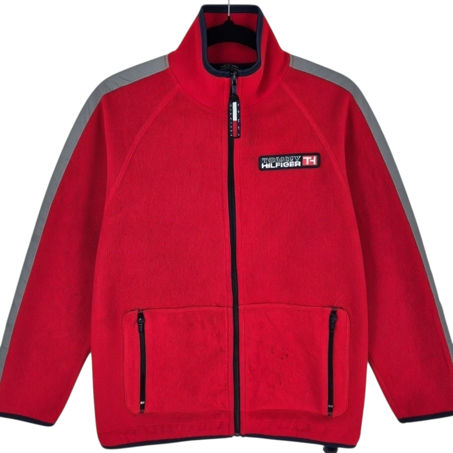 Vintage Tommy Hilfiger 90's Womens Red Fleece Zip Jumper Size M
