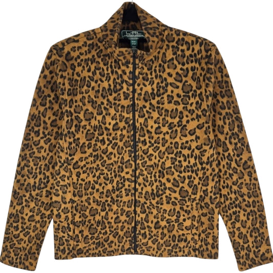 Ralph Lauren Green Label Womens Brown Leopard Fleece Zip Jumper Size M