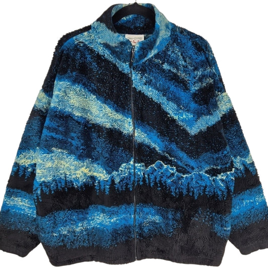 Vintage Caribou Crossings Alaska 90's Blue USA Made Fleece Jumper Size 2XL