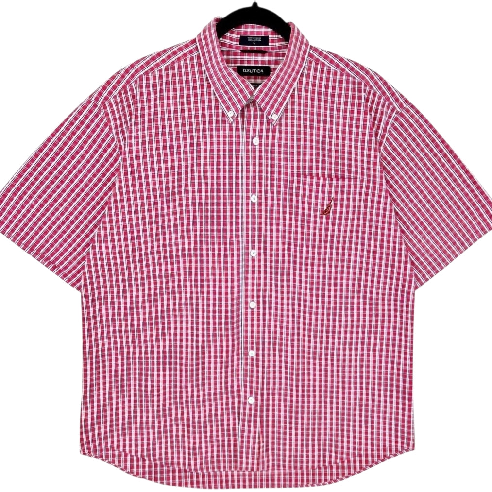 Nautica Red Checkered Short Sleeve Button Shirt Size L