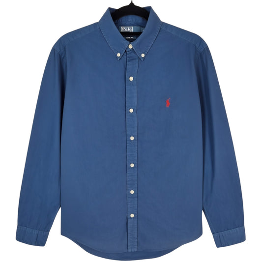 Vintage Polo Ralph Lauren 90's Dark Blue Slim Fit Stretch Dress Shirt Size S
