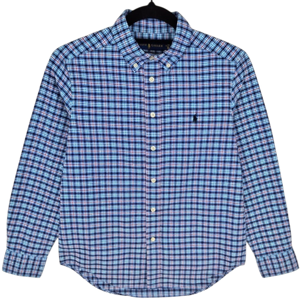 Polo Ralph Lauren Womens Blue Checkered Stretch Dress Shirt Size M