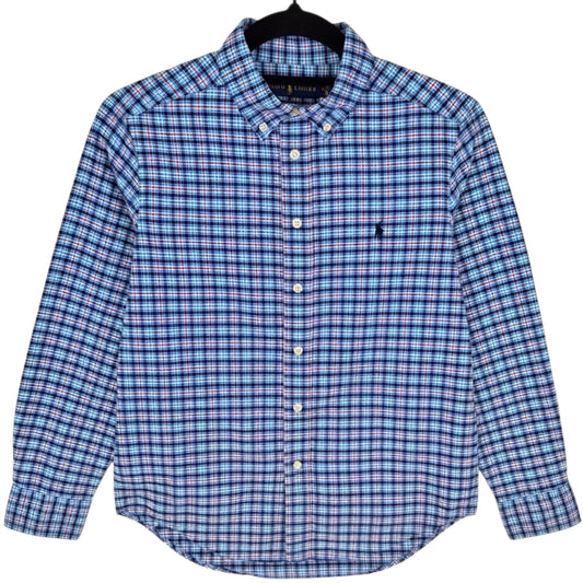 Polo Ralph Lauren Womens Blue Checkered Stretch Dress Shirt Size M