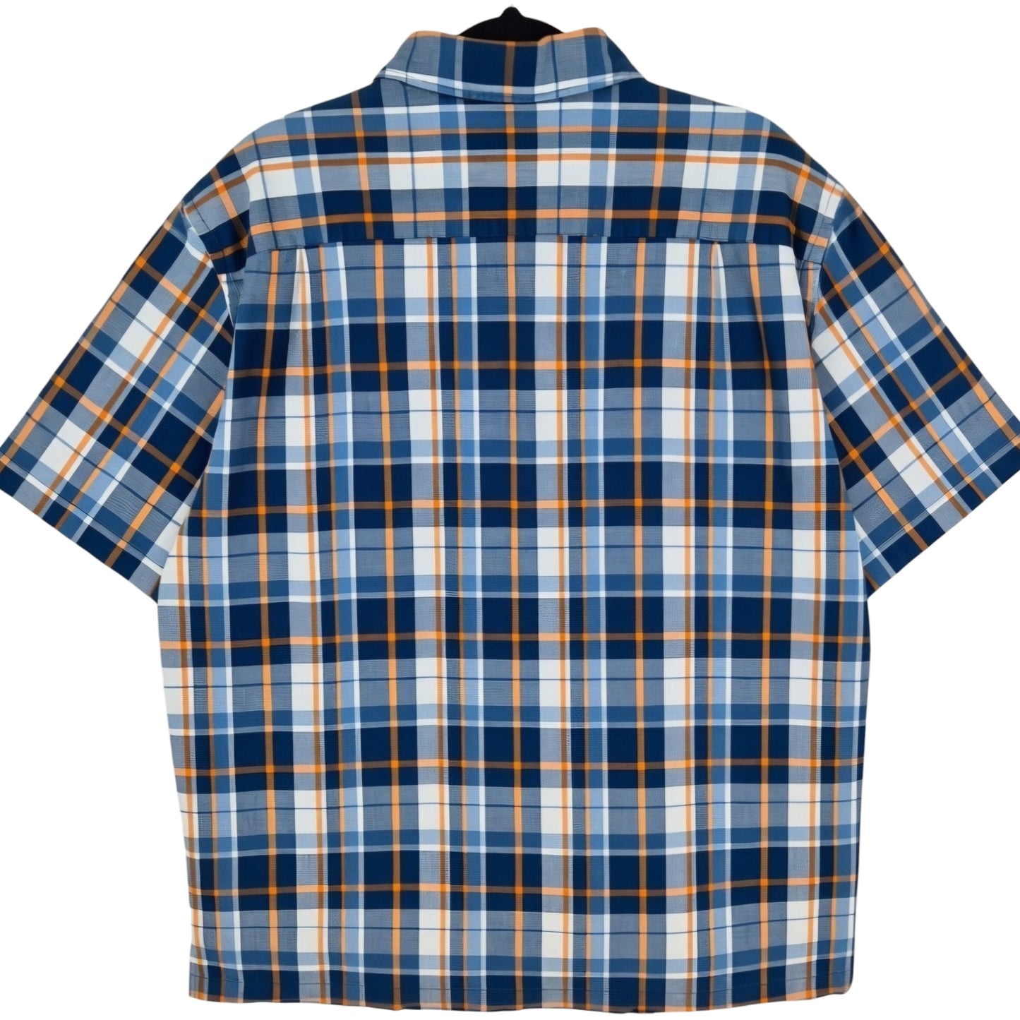 RM Williams Blue Checkered Linen Square Cut Short Sleeve Button Shirt Size L