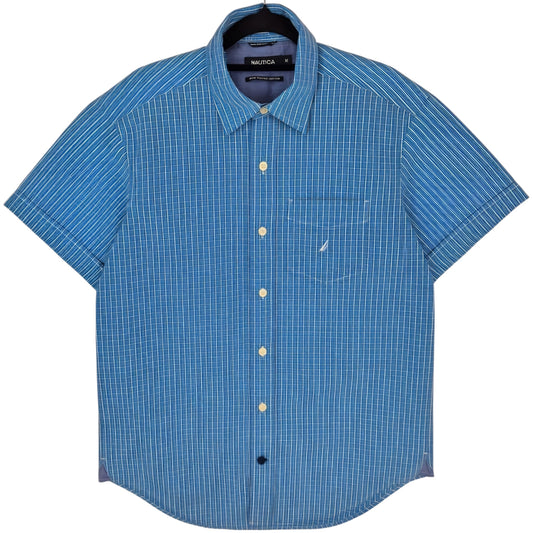 Nautica Blue Checkered Short Sleeve Button Shirt Size M