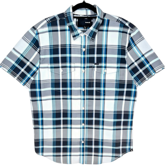 Hurley Blue & Grey Checkered Short Sleeve Button Shirt Size L