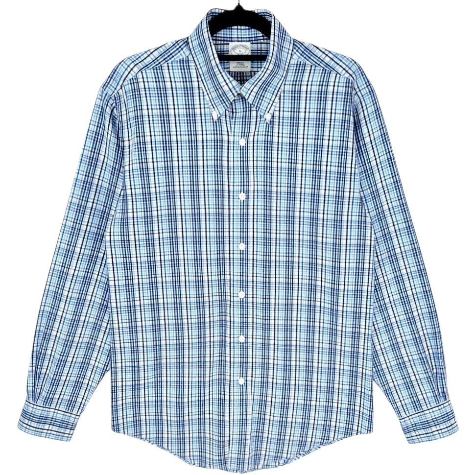 Brooks Brothers Blue Slim Fit Checkered Non Iron Dress Shirt Size S