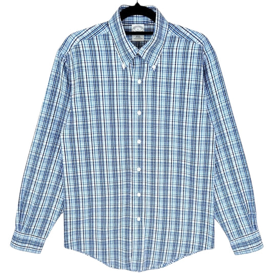 Brooks Brothers Blue Slim Fit Checkered Non Iron Dress Shirt Size S