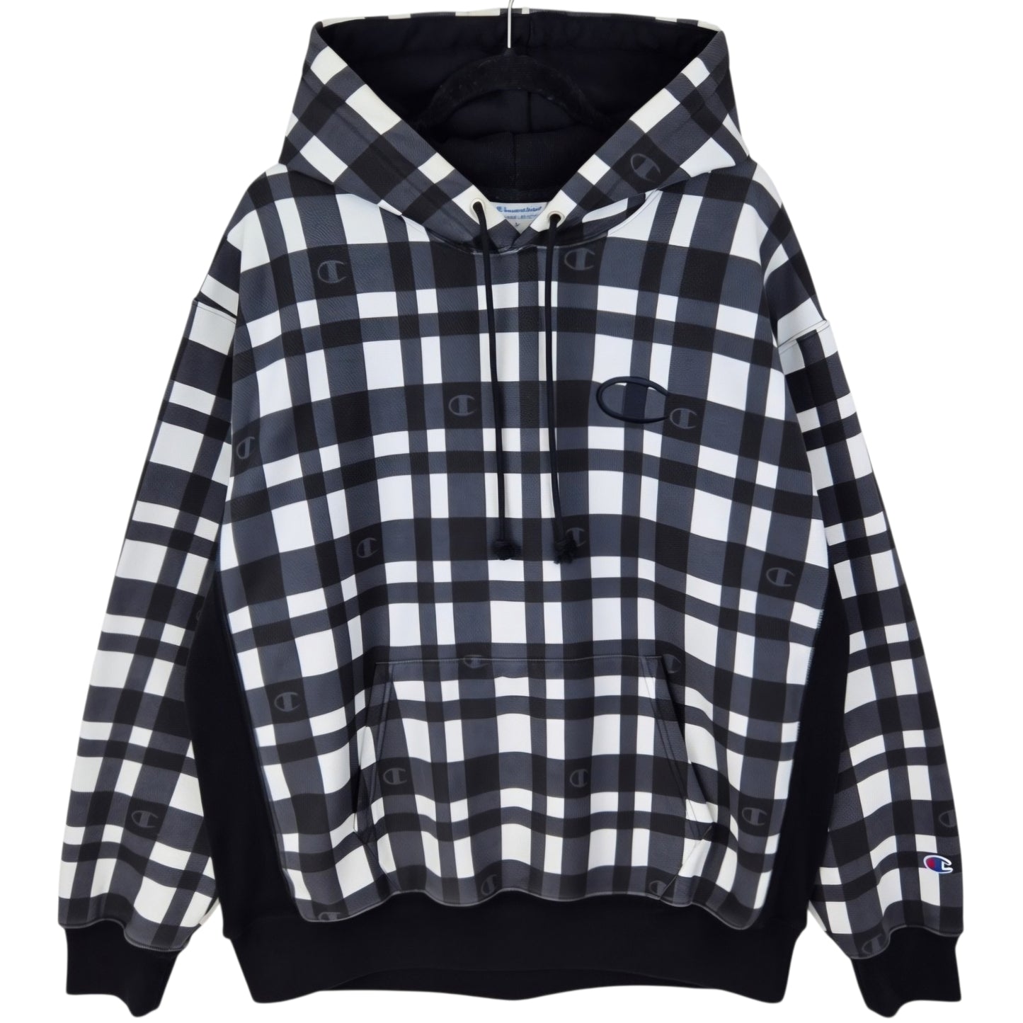 Champion Reverse Weave Black & White Checkered Heavy Hoodie Size XL