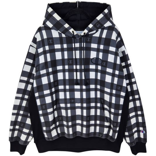 Champion Reverse Weave Black & White Checkered Heavy Hoodie Size XL
