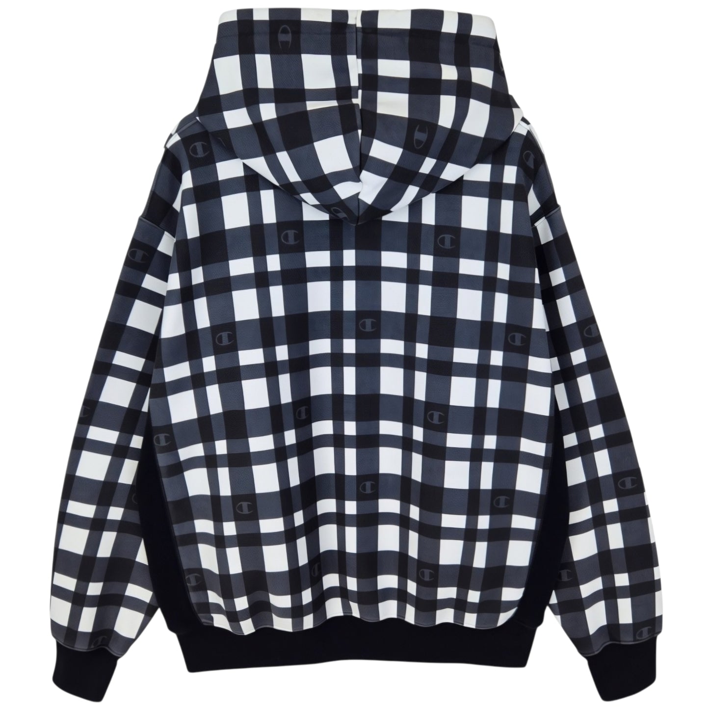 Champion Reverse Weave Black & White Checkered Heavy Hoodie Size XL