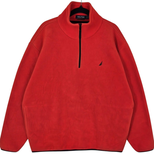 Nautica Bright Orange Quarter Zip Fleece Jumper Size XL
