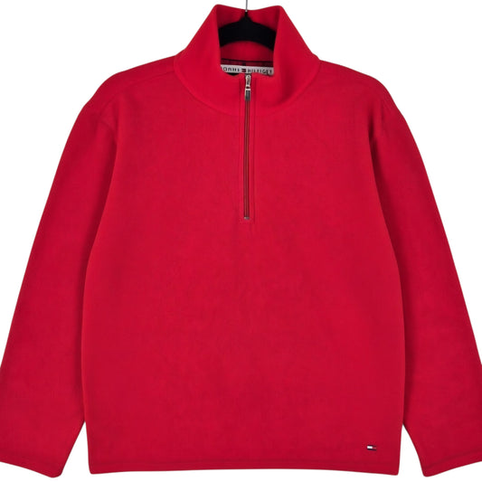 Vintage Tommy Hilfiger Womens Red Quarter Zip Fleece Jumper Size M