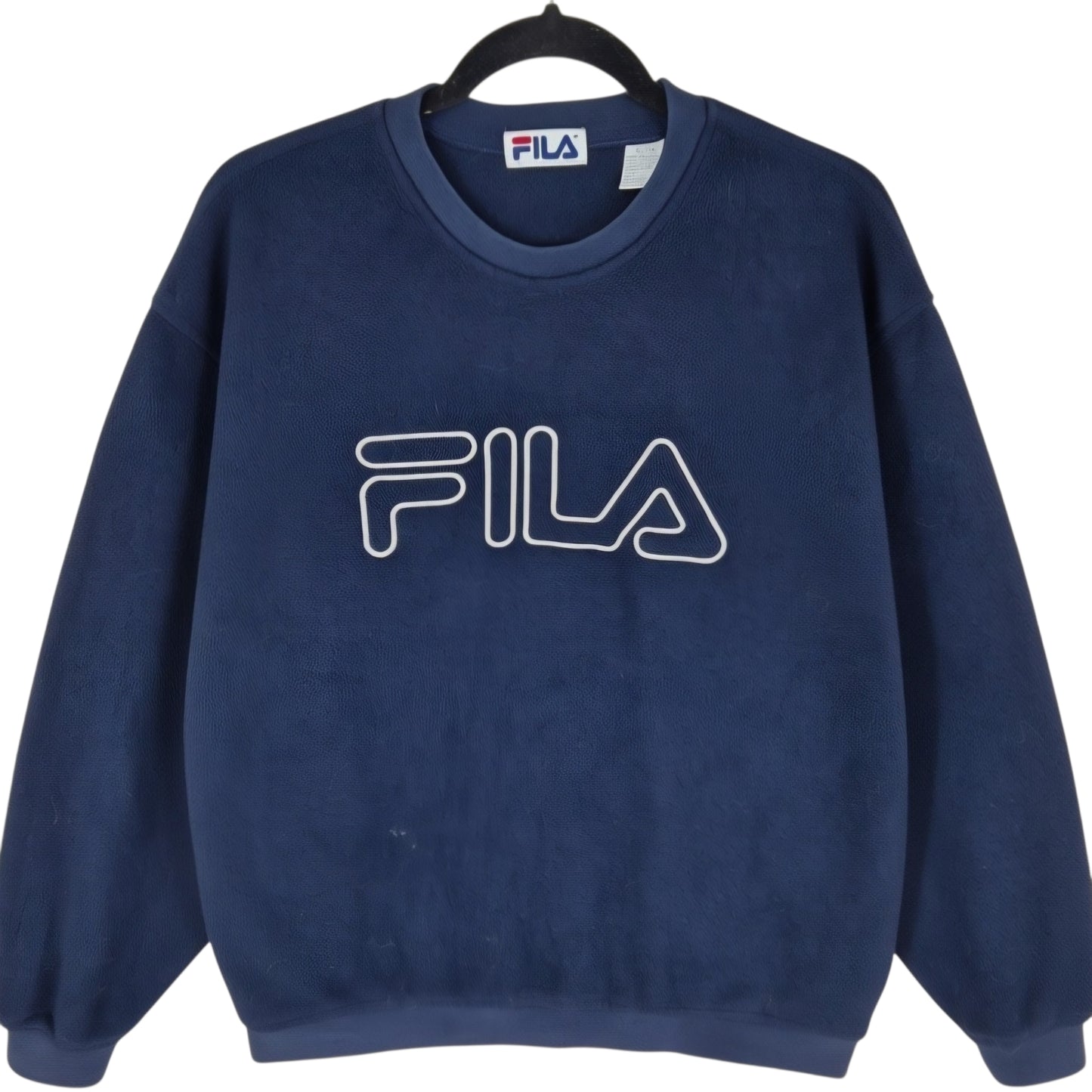 Vintage FILA Dark Blue Embroidered Crewneck Fleece Jumper Size XL