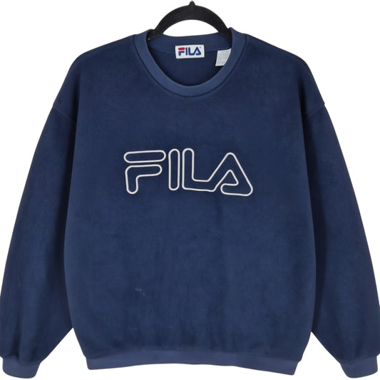 Vintage FILA Dark Blue Embroidered Crewneck Fleece Jumper Size XL