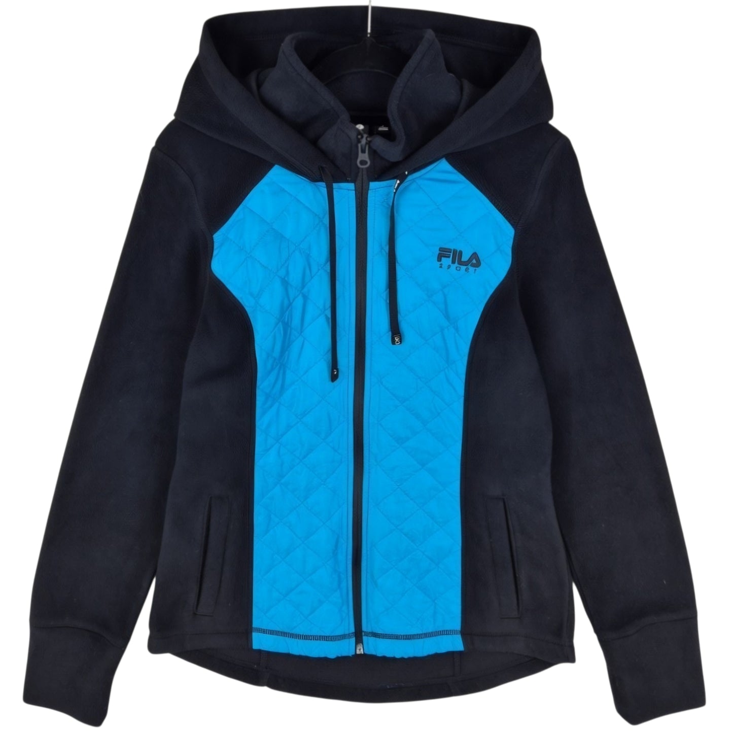 FILA Sport Womens Black & Blue Fleece Zip Hoodie Size S