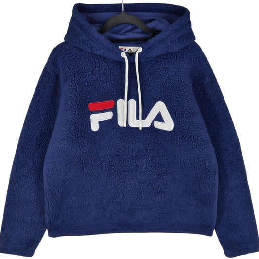 FILA Dark Blue Embroidered Fleece Hoodie Size L
