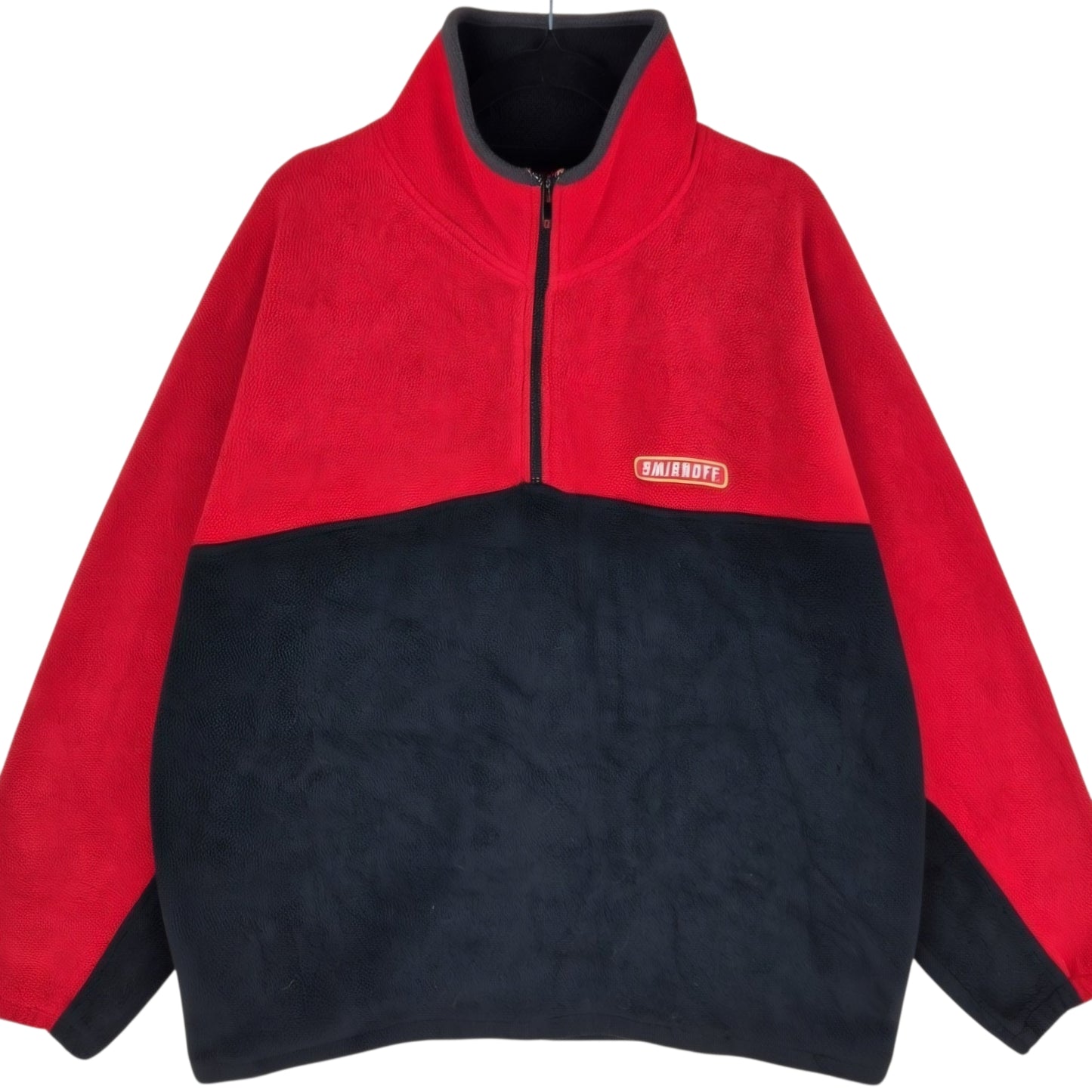 Vintage Smirnoff 90's Red & Black Quarter Zip Fleece Jumper Size XL