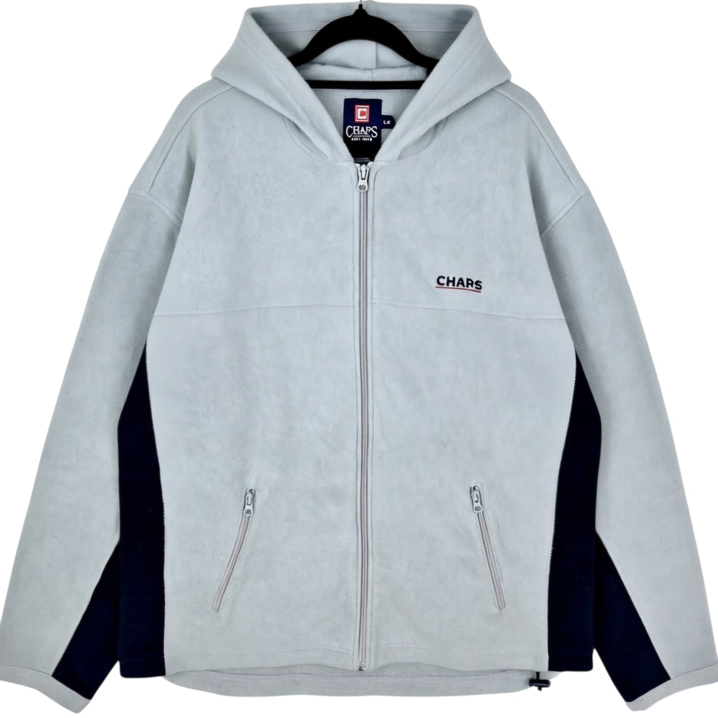 Vintage Chaps 2000's Grey Hooded Fleece Zip Jumper Size L