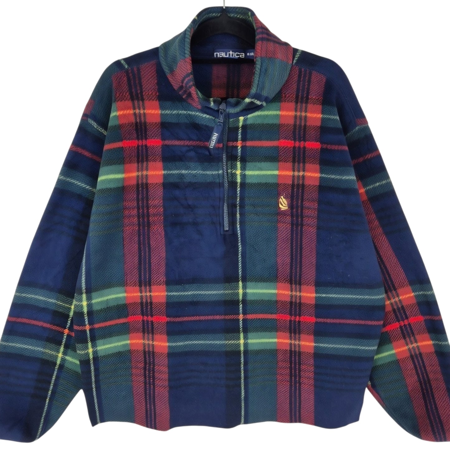 Vintage Nautica 90's Checkered USA Made Fleece Jumper Size M