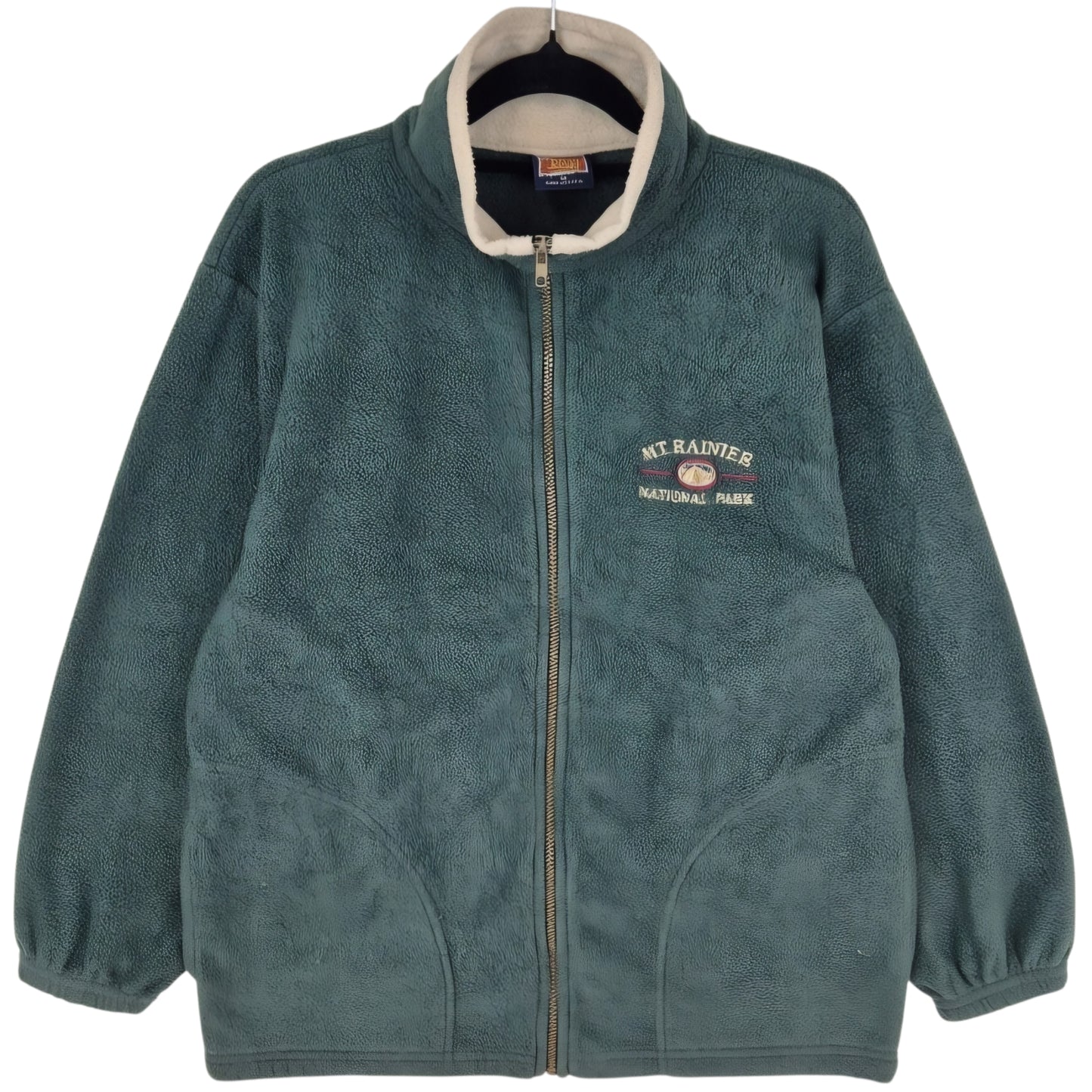 Vintage Mt Ranier National Park 80's Green USA Fleece Zip Jumper Size M