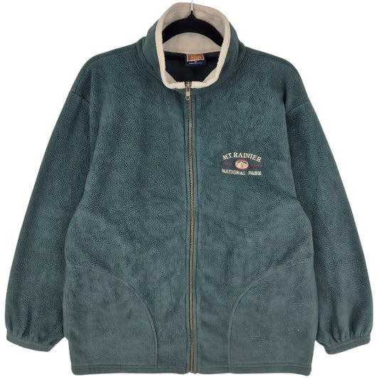 Vintage Mt Ranier National Park 80's Green USA Fleece Zip Jumper Size M