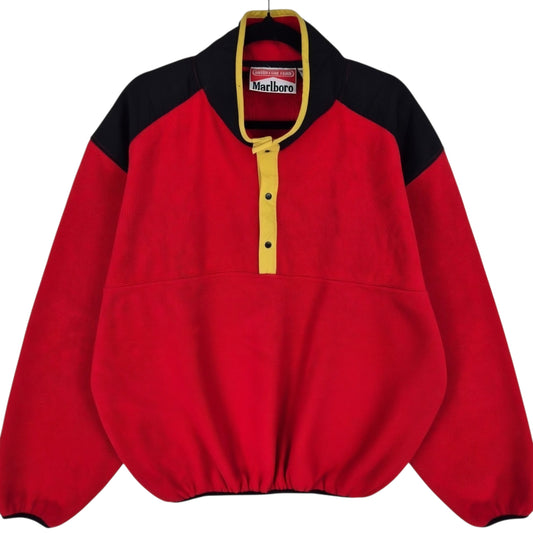 Vintage Marlboro 90's Red Quarter Button Fleece Jumper Size XL