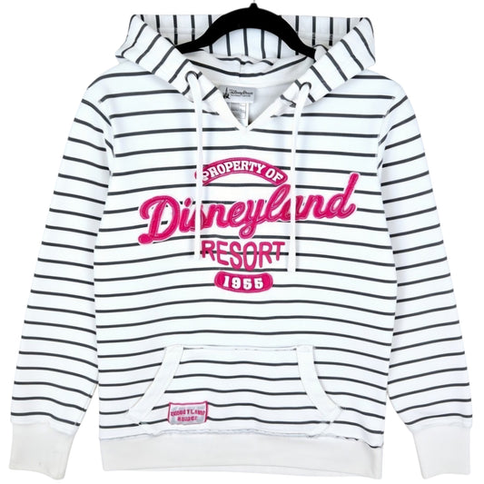 Disneyland Womens White Striped Embroidered Hoodie Size S
