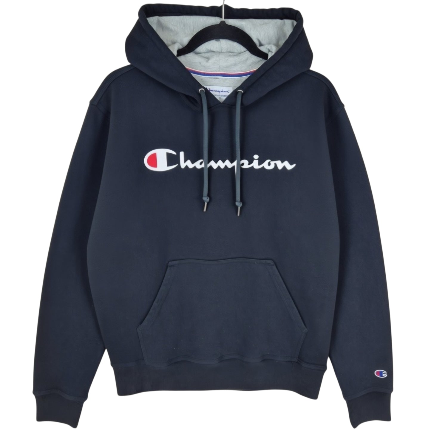 Champion Black Chest Script Hoodie Size S