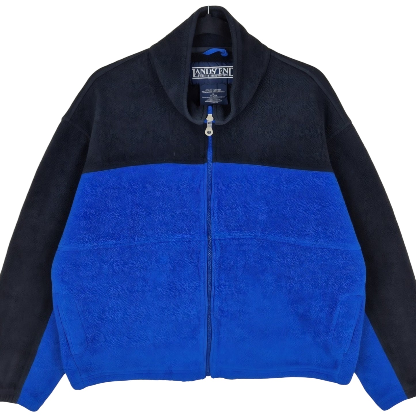 Vintage Lands End 90's Black & Blue Fleece Zip Jumper Size L