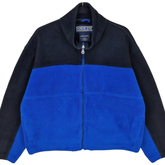 Vintage Lands End 90's Black & Blue Fleece Zip Jumper Size L