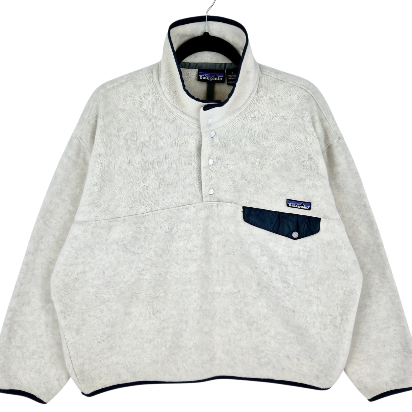 Vintage Patagonia 90's Cream Brown Quarter Button Fleece Jumper Size L