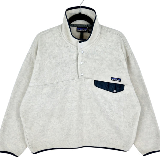 Vintage Patagonia 90's Cream Brown Quarter Button Fleece Jumper Size L