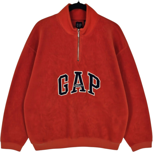 Vintage GAP 90's Orange Embroidered Quarter Zip Fleece Jumper Size XL