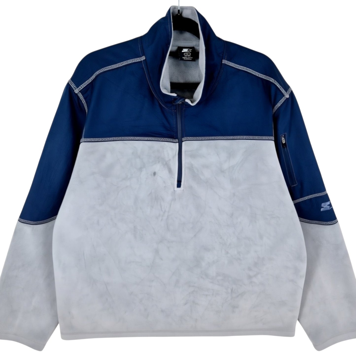 Vintage Starter Grey & Blue Quarter Zip Fleece Jumper Size L