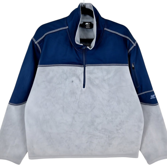 Vintage Starter Grey & Blue Quarter Zip Fleece Jumper Size L
