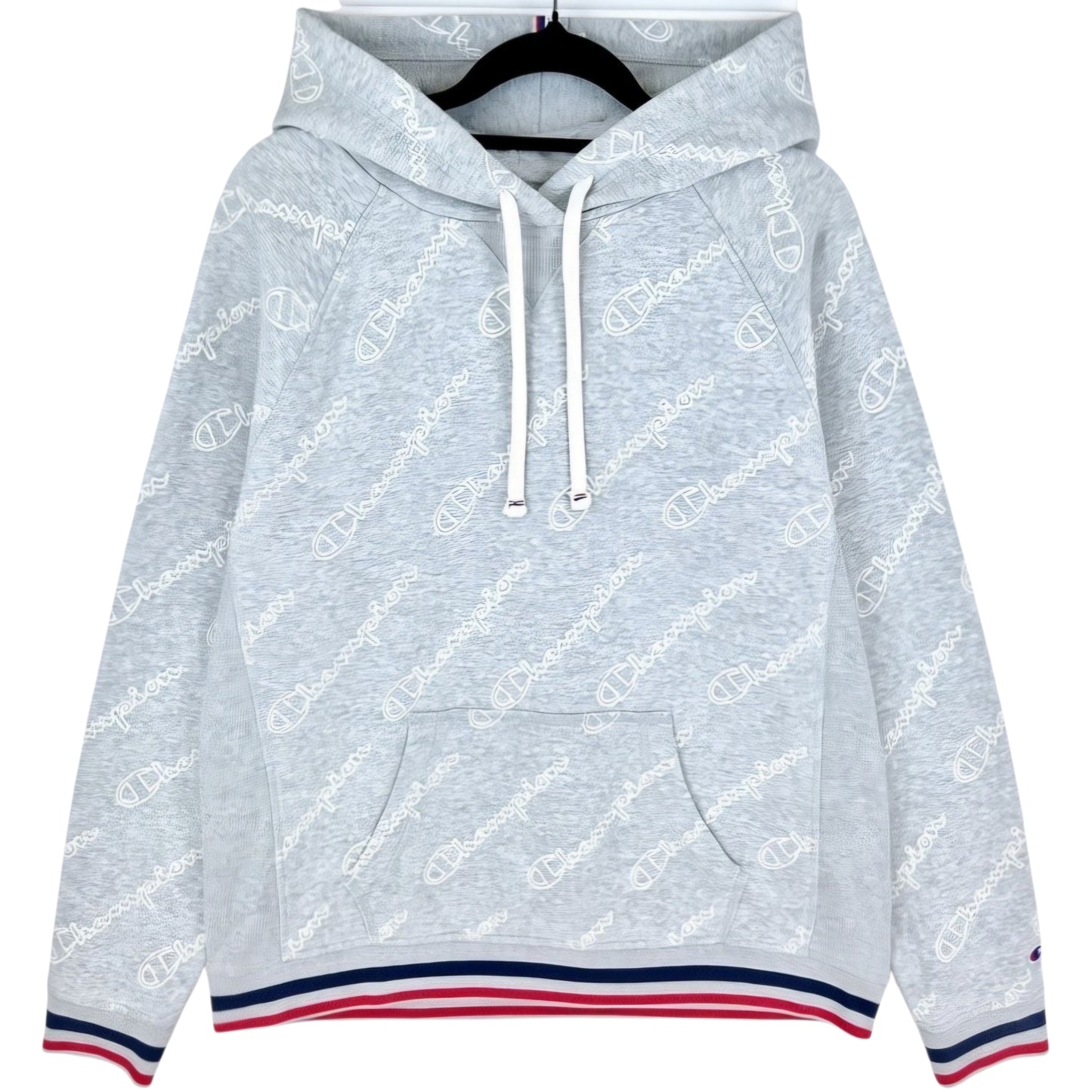 Champion Light Grey All Over Print Hoodie Size L
